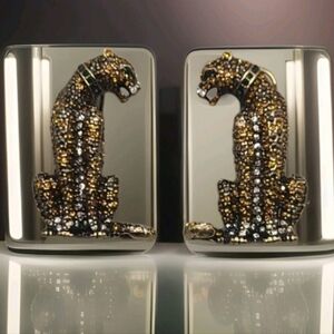 Vintage Estate Heidi Daus Crystal Encrusted Pave Leopard Gold Earrings